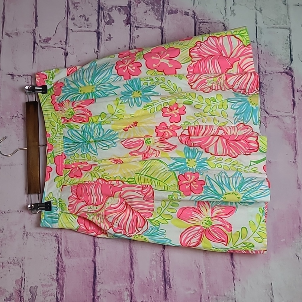 LILLY PULITZER PLEATED A LINE COTTON TWILL LINED BRIGHT BOLD FLORAL PREPPY SKIRT